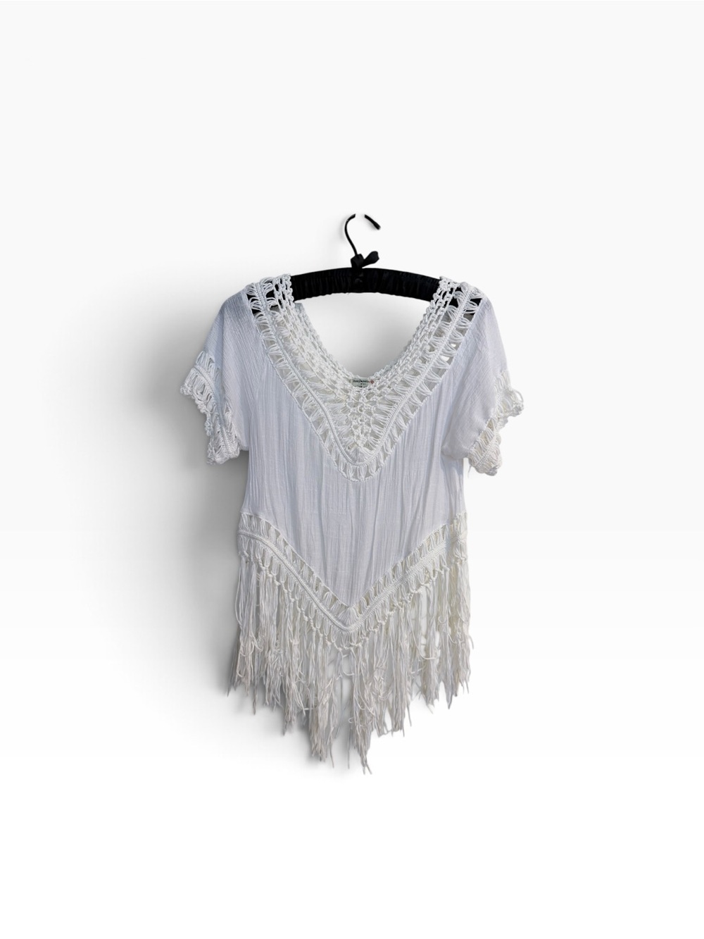 Boho Crochet Fringe Swim Cover-Up in White